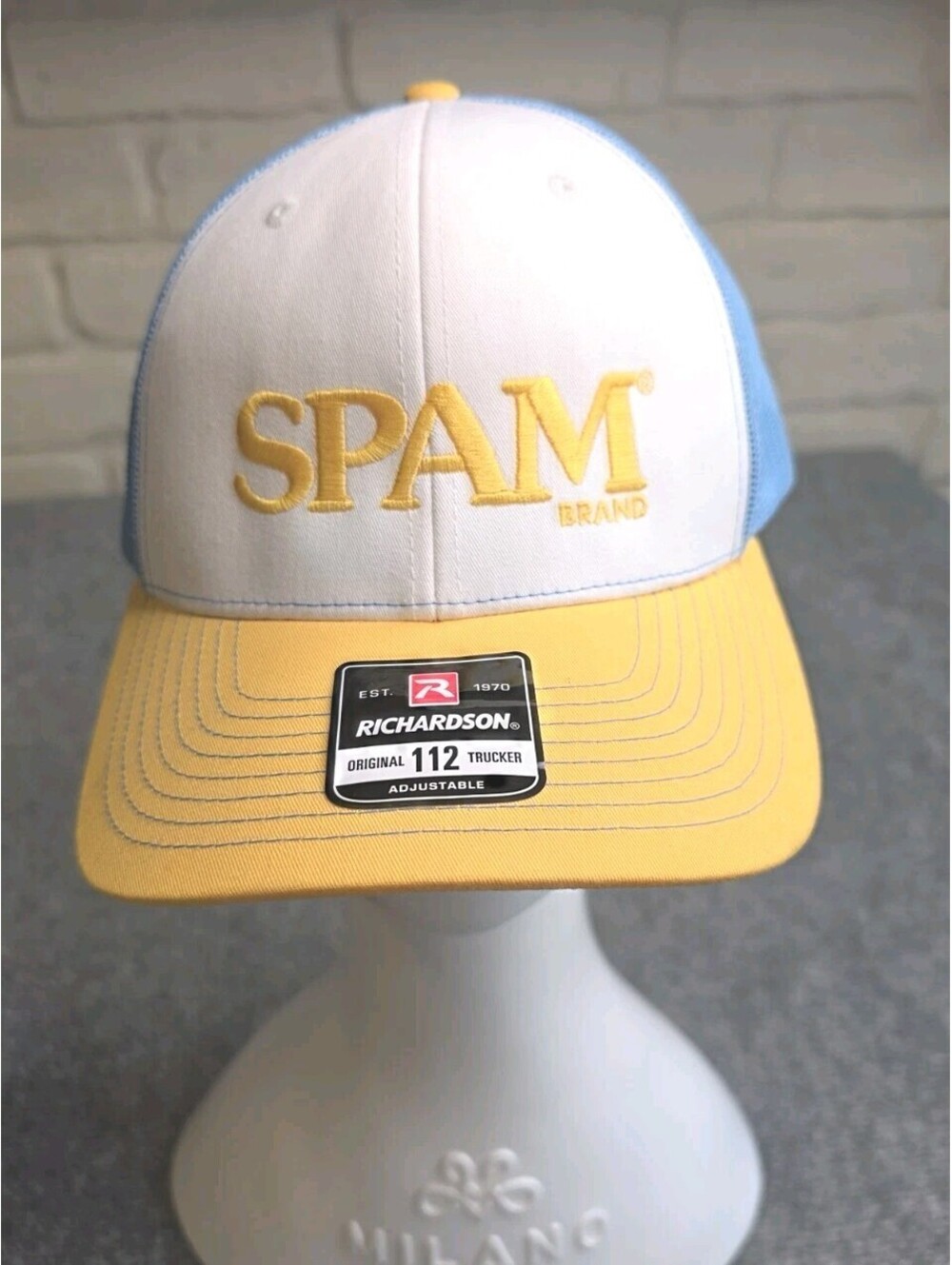SPAM Brand Trucker Hat Richardson 112 Cap Blue Yellow White Snapback NWT New